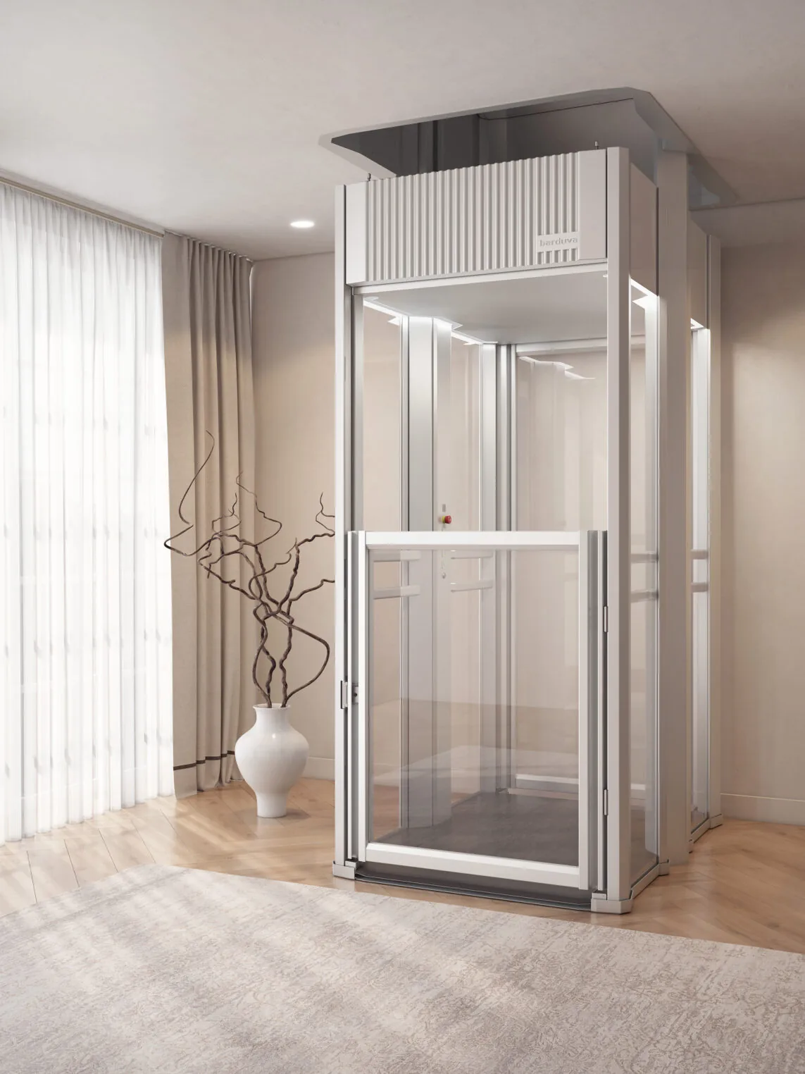 Compacte luxe huislift EMB120 in glas en staal